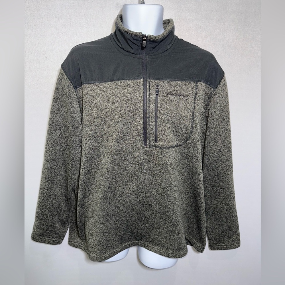Eddie Bauer Mens XL Gray MultiTone Quarter Zip Fleece Pullover Sweater jacket